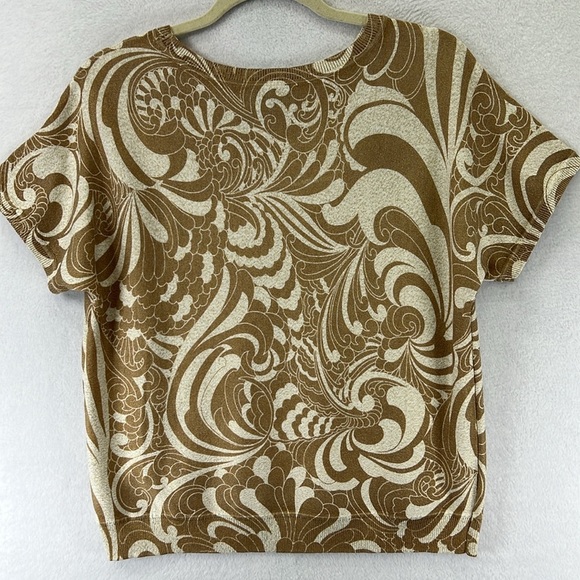 Talbots Crewneck Sweater Size Medium Cream & Tan with Twirling Florals Like New - Picture 1 of 9